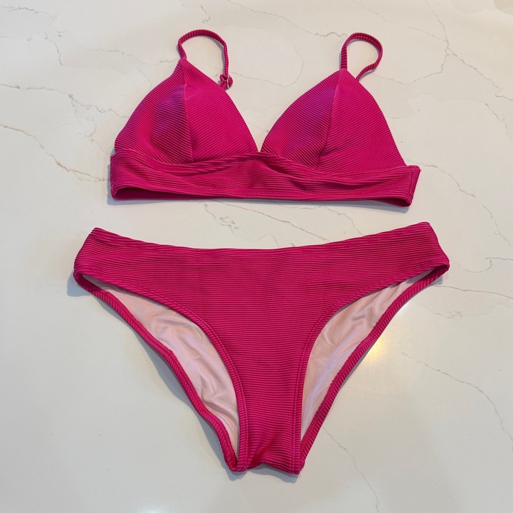 Hot Pink Ribbed Bikini Set